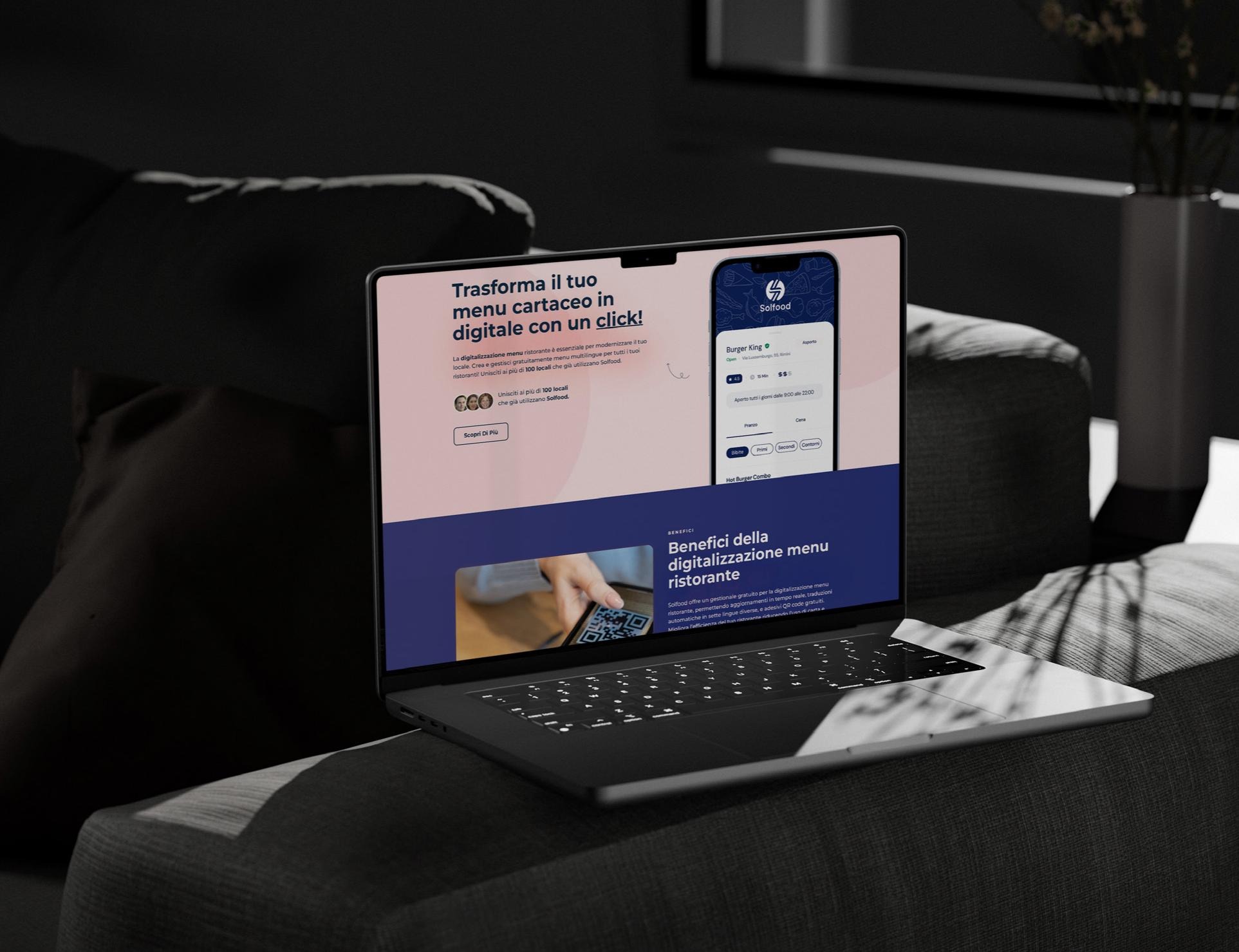 Sito web Solfood su laptop